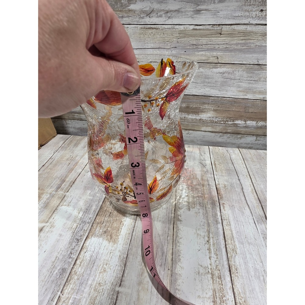 Yankee Candle Leaves Crackle Pillar Holder Fall Mosaic Glass Vase 1288271 8in - Picture 5 of 10
